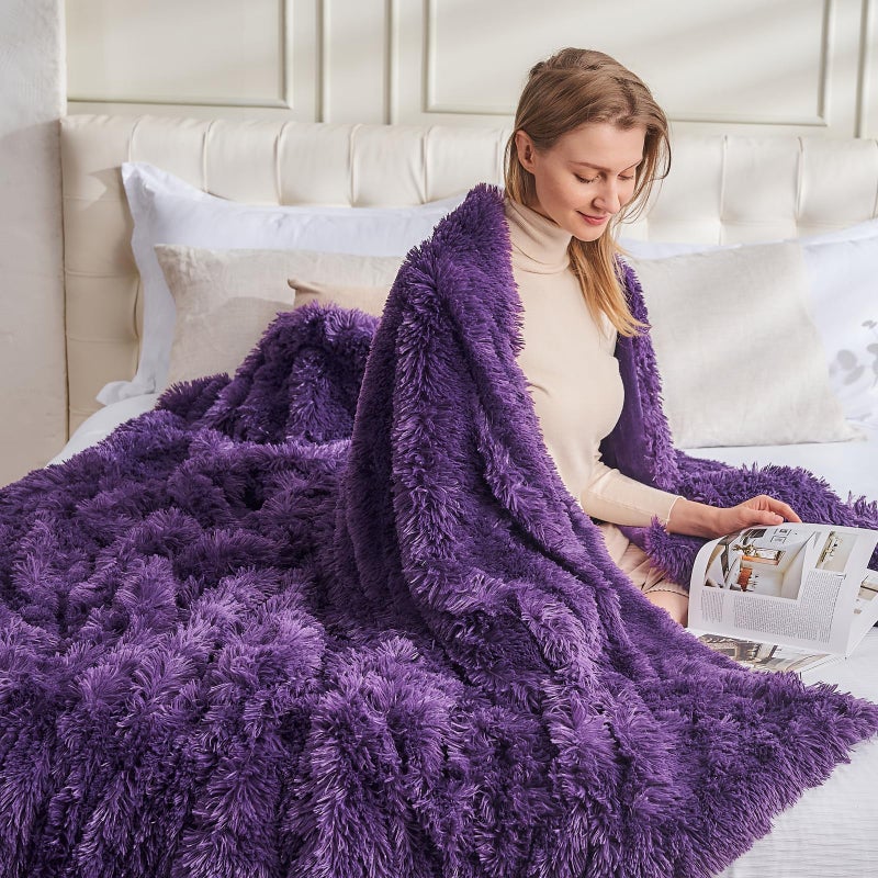GONAAP Fuzzy Faux Fur Throw Blanket Twin Size Purple Super Soft Cozy Plush Fuzzy Shaggy Blanket for Couch Sofa Bed (Purple, Twin(60"x80")) - Image 4